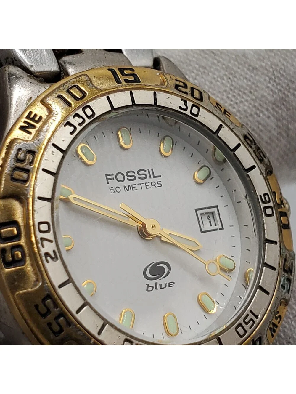 Fossil Blue Watch Women 28mm New Battery  Rotating Bezel Luminous hands